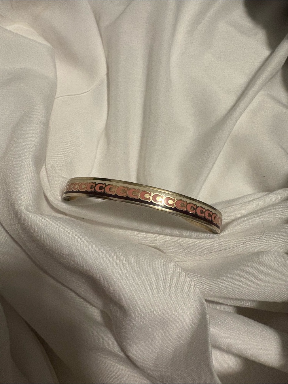 Coach Gold Tone Pink Signature C Logo Hinged Bangle Bracelet